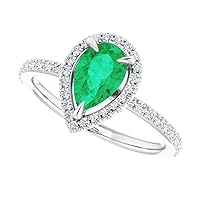 Filigree 2 CT Halo Pear Shape Emerald Diamond Ring 925 Silver/10K/14K/18K Solid Gold Dainty Tear Drop Emerald Engagement Ring May Birthstone Ring Wedding Bridal Ring Promise Anniversary Ring