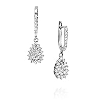 Diamond Drop Earrings, 14k Solid White Gold Teardrop, Studded with Natural Diamond 1.1 Ct HI/SI