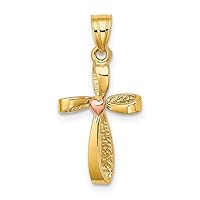 10 kt Two Tone Gold Two-Tone Twisted Cross with Heart Charm 17 x 12 mm