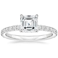 14K Solid White Gold Handmade Engagement Ring 1.0 CT Asscher Cut Moissanite Diamond Solitaire Wedding/Bridal Ring Set for Womens/Her Proposes Gifts