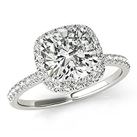 Cushion Cut Moissanite Engagement Rings, 3.0ct Colorless Stone, 14kt White Gold Halo Setting