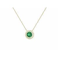 14k Gold Ntaural Round Emerald And Diamond Necklace, 6 MM Round Emerald Necklace