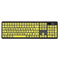 Semoic Computer Keyboard Wired Yellow Keys Black Letter Large Elderly USB PC Computer Game Gaming Keyboard for People with Low Vision