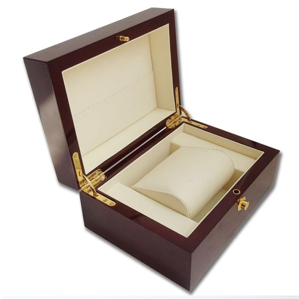 DFHBFG Large Size Wood Lacquered Glossy Single Watch Box With White PU Leather Cushion