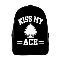 Kiss My Ace Poker Laptop Backpack with Multi-Pockets Waterproof Carry On Backpack for Work Shopping Unisex 16 Inch