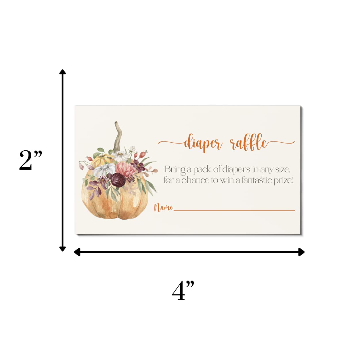 Pumpkin Diaper Raffle Tickets (25 Pack) Baby Shower Games Halloween – Floral Invitation Insert Cards - Guests Fill-In to Win Prize Drawings - Size 2x4