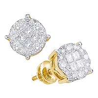 The Diamond Deal 14kt Yellow Gold Womens Princess Round Diamond Soleil Cluster Earrings 2.00 Cttw