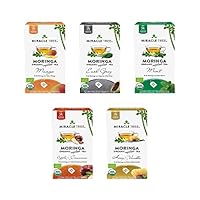 Miracle Tree - Organic Moringa Superfood Tea, 5 Pack Bundle, 5x25 Individually Sealed Tea Bags (Mango, Earl Grey, Mint, Apple & Cinnamon, Honey & Vanilla)