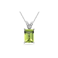 7.00 Cts of 12x10 mm AAA Emerald-Cut Peridot Scroll Solitaire Pendant in Platinum
