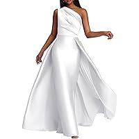 One Shoulder Satin Formal Dresses Mermaid Long Prom Dresses Sleeveless Evening Gowns for Women