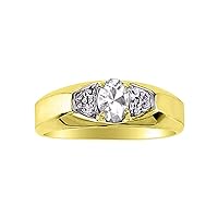 Rylos Men's Yellow Gold-Plated Silver Classic 6X4MM Oval Gemstone & Diamond Ring - Birthstone Elegance, Sizes 8-13