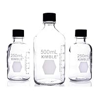 Kimble USP Type I Glass Screw Thread Storage/Media Bottles with PTFE-Faced White Rubber-Lined Closure, 500mL (Case of 24)
