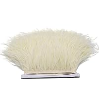 FQTANJU 2 Yards Soft & Natural Ostrich Feathers Fringe Trims Ribbon Used for Dress, Sewing, Craft Clothing, Lighting Decoration, Clothing DIY, etc. (Cream Color)