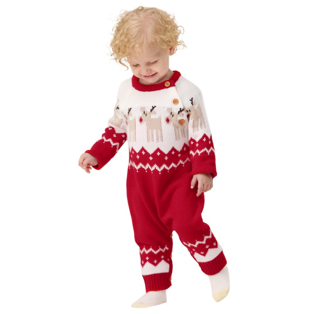 mimixiong Baby Christmas Sweater Toddler Reindeer Outfit Long Sleeve Red Clothes
