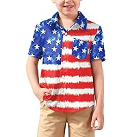 Boys 4th of July Short Sleeve Shirt Button Down USA Flag Hawaiian Top