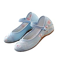 Women Cotton Fabric Embroidered Ballet Flats Retro Ladies Comfortable Casual Walking Shoes White Red Blue Blue 8.5