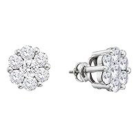 The Diamond Deal 14kt White Gold Womens Round Diamond Flower Cluster Screwback Stud Earrings 2.00 Cttw