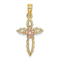 Cross with Pink Flower Center Charm 14 kt Two Tone Gold