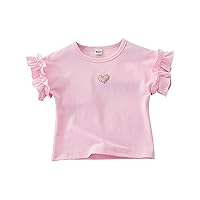 Toddler Kids Baby Girls Summer Casual Short Sleeves Embroidered T Shirt Open Shoulder Top for Girls