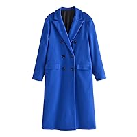 Autumn Woolen Long Overcoat Jackets For Women Blue Long Streetwear Jacket Cardigan
