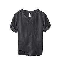 Cotton Linen Shirt for Men Lightweight Men's Chinese Style Short Sleeve Shirt