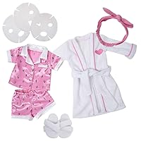 Adora Amazon Exclusive Amazing Girls Accessories, Pajama Outfit with Satin PJ Button Shirt, Fuzzy Slippers and Three Spa Face Masks Birthday Gift for Ages 6+ - Spa Day Jammie Set
