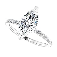 10K Solid White Gold Handmade Engagement Ring 2 CT Marquise Cut Moissanite Diamond Solitaire Wedding/Bridal Ring Set for Women/Her Propose Ring, Perfact for Gift Or As You Want