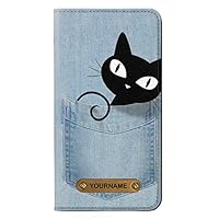 RW2641 Pocket Black Cat PU Leather Flip Case Cover for iPhone 11 Pro with Personalized Your Name on Leather Tag
