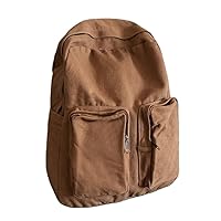 Leisure art canvas large capacity solid color simple backpack for men and women (Brown)