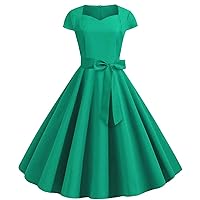 Vintage Dress for Women Retro 1950S Cocktail Party Swing Dress Casual Summer Cap Sleeve Flowy Trendy Ruched A Line Dress