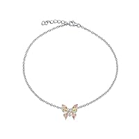Bling Jewelry Summer Garden Nature Color Opalescent Butterfly Created Blue Pink Opal Charm Anklet Ankle Bracelet For Women Teens .925 Sterling Silver Adjustable 9-10 