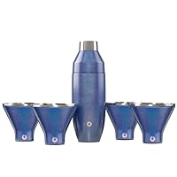 SNOWFOX Premium Vacuum Insulated Stainless Steel 22oz Cocktail Shaker and 4 Martini Glass Set-Home Bar Accessories-Elegant Drink Mixer-Leak-Proof Lid With Jigger & Built-In Strainer-Shimmer Blue
