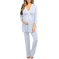 KAMONG Womens Cotton Maternity Pregnancy Nursing Pajama Sets Sleepwear Long Sleeve for Delivery Breastfeeding in Hospital