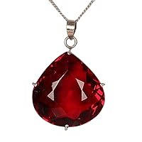 GEMHUB Lab Created Red Topaz 50 Ct Pear Shape Solid 925 Silver Pendant Statement Piece