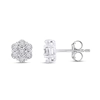 AFFY 1/10 Carat (Cttw) Round Cut Natural Diamond Miracle Setting Cluster Stud Earrings In 14K Gold Over Sterling Silver Jewelry For Women (J-K Color, I2-I3 Clarity, 0.10 Cttw)