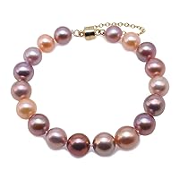 Women Pearl Bracelets Delicate 9.5-11mm Multi-colore Freshwater Pearl Bracelet for Girls Holiday Gift