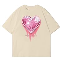 KIEKIECOO Oversized Graphic Tees for Women Cute Shirts for Teens Girls Casual Heart Shirt Men Cotton Tshirts Loose Fit