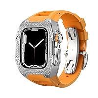 KANUZ Diamond DIY Modification Kit for Apple Watch Series 8 7 45mm Luxury Stainless Steel Mod Kit for iWatch 44mm Rubber Band (Colour: 28mm, Size: 44mm)