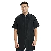 TopTie Barber Jacket Short-Sleeves Machine Washable Men's Coat Black Work Shirt