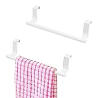 2PCS Cabinet Door Towel Bar, 9 Inch Long Dishwashing Towel Rack, Stainless Steel Towel Holder, Over The Door Hand Towel Hanger for Kitchen Bathroom Cupboard (White)