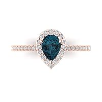 Clara Pucci 1.22ct Pear Cut Solitaire W/Accent Genuine Natural London Blue Topaz Wedding Promise Anniversary Bridal Ring 18K Rose Gold