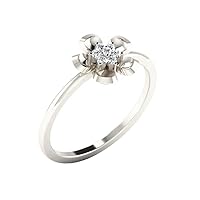 0.07 Ct Round Cut Sim Diamond Solitaire Flower Wedding Ring in 14K White Gold PL