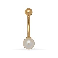 14k Yellow Gold White Round Cultured Pearl 14 Gauge Body Jewelry Belly Ring Measures 27x6mm Jewelry for Women