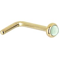 Body Candy Solid 14k Yellow Gold 2mm Aventurine Quartz L Shaped Nose Stud Ring 18 Gauge 1/4