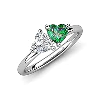 Heart Shape 1.60 ctw IGI Certified Lab Grown Diamond & Lab Created Alexandrite with Tiger Claw Prong setting Two Stone Duo Women Engagement Ring in 14K Gold