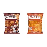 Quest Nutrition Protein Chips, BBQ, High Protein, Low Carb, 1.1 Ounce (Pack of 12) & Tortilla Style Protein Chips, Low Carb, Nacho Cheese 1.1 Ounce (Pack of 12)