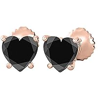 Lovely Heart Shaped Black CZ Diamond Classic Solitaire Elegant Four Prong Set Stud Earring For Women's & Girls .925 Sterling Sliver (3MM To 8MM)