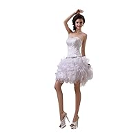 Short White Strapless Ruffled Skirt Wedding Dresses With Beaded Bodice