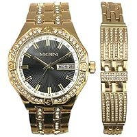 Accutime Elgin Men's Silver and Gold-Tone Analog Watch with Crystal Accents (Model FG160056STAZ)