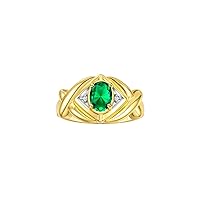 Rylos Hugs & Kisses XOXO Ring with 7X5MM Gemstone & Diamonds - Birthstone Jewelry for Women in Yellow Gold Plated Silver, Sizes 5-11